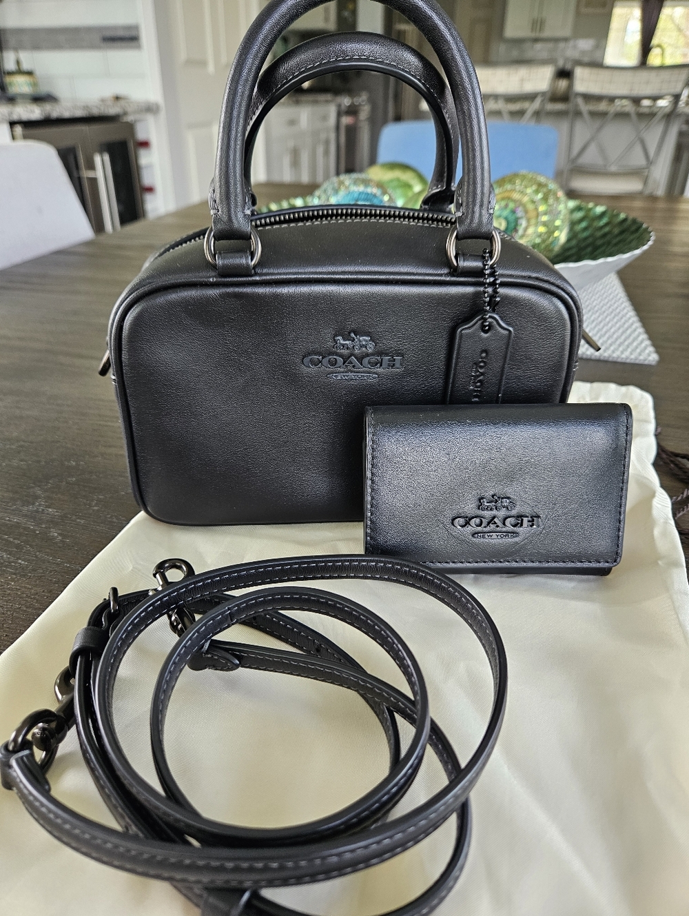 Coach Black Leather Crossbody Satchel With Wallet